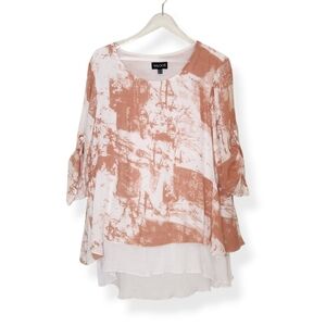 Saloos Lagenlook Asymmetrical Hem Abstract Pattern 3/4 Sleeves Women's Size XL